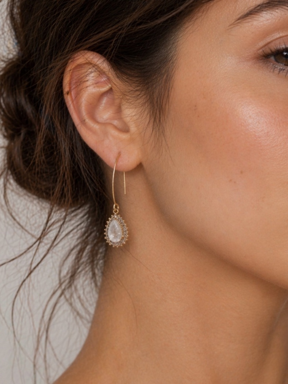 Banana Republic Gold Teardrop Earrings with White Stone